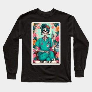 Nurse Funny Skeleton Tarot Card Long Sleeve T-Shirt